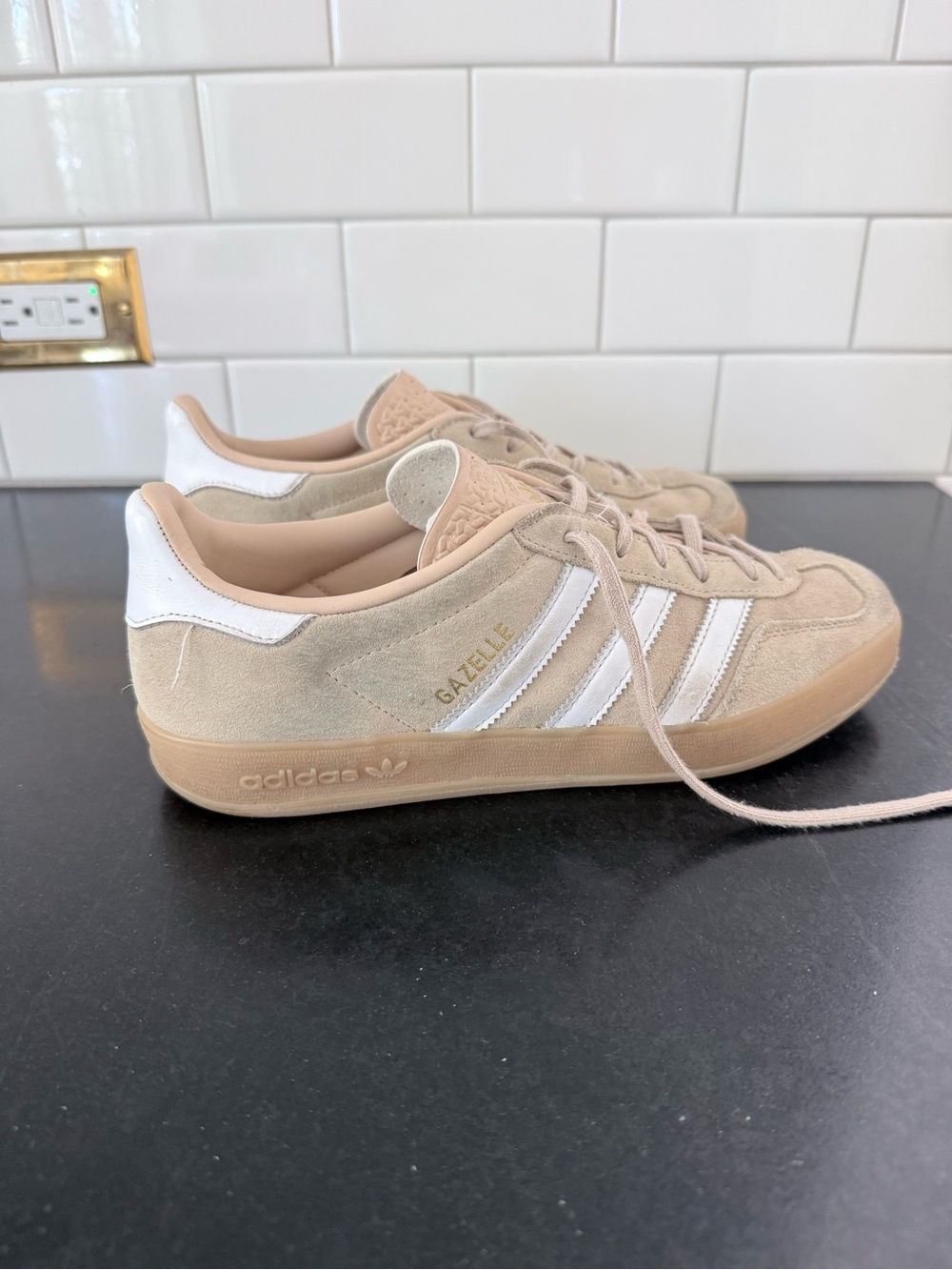 Adidas Gazelle Beige Suede Sneakers with White Stripes - Picture 2 of 6